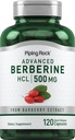 Piping Rock Berberine HCL Supplement Supplement 124; 500mg Huppled 124; 120 kapsułki Hupples 124; Barberry Extract Hupplement 124; Non- GMO, Gluten Free