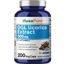 NusaPure DGL Licorice Extract 500 mg 200 Kapsułek wegetariańskich (Vegan, Non-GMO)