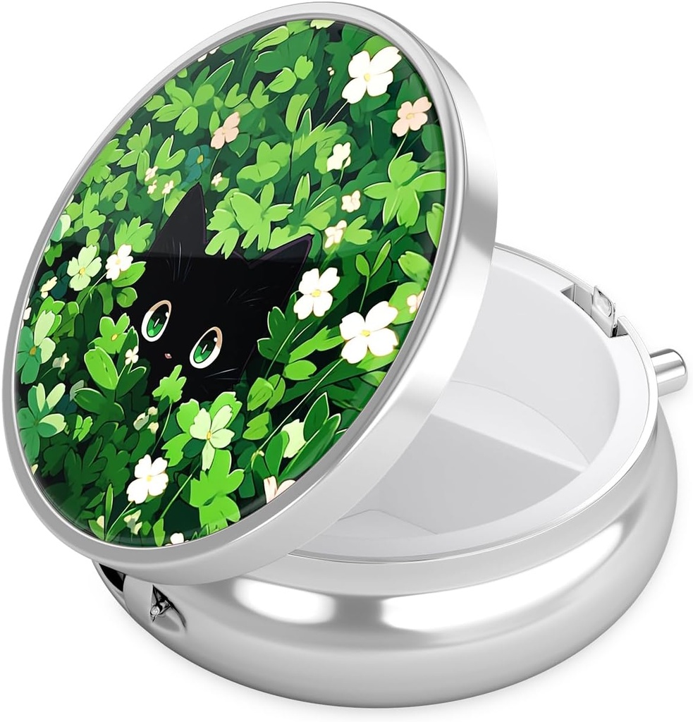 Nipichsha Pill Box, Mały piórnik do torebki i kieszeni, Cute Travel Medicine Organizator, Przenośny pojemnik na leki do przechowywania witamin, Medycyna, Olej rybny i suplement, Zielony Leave Cat