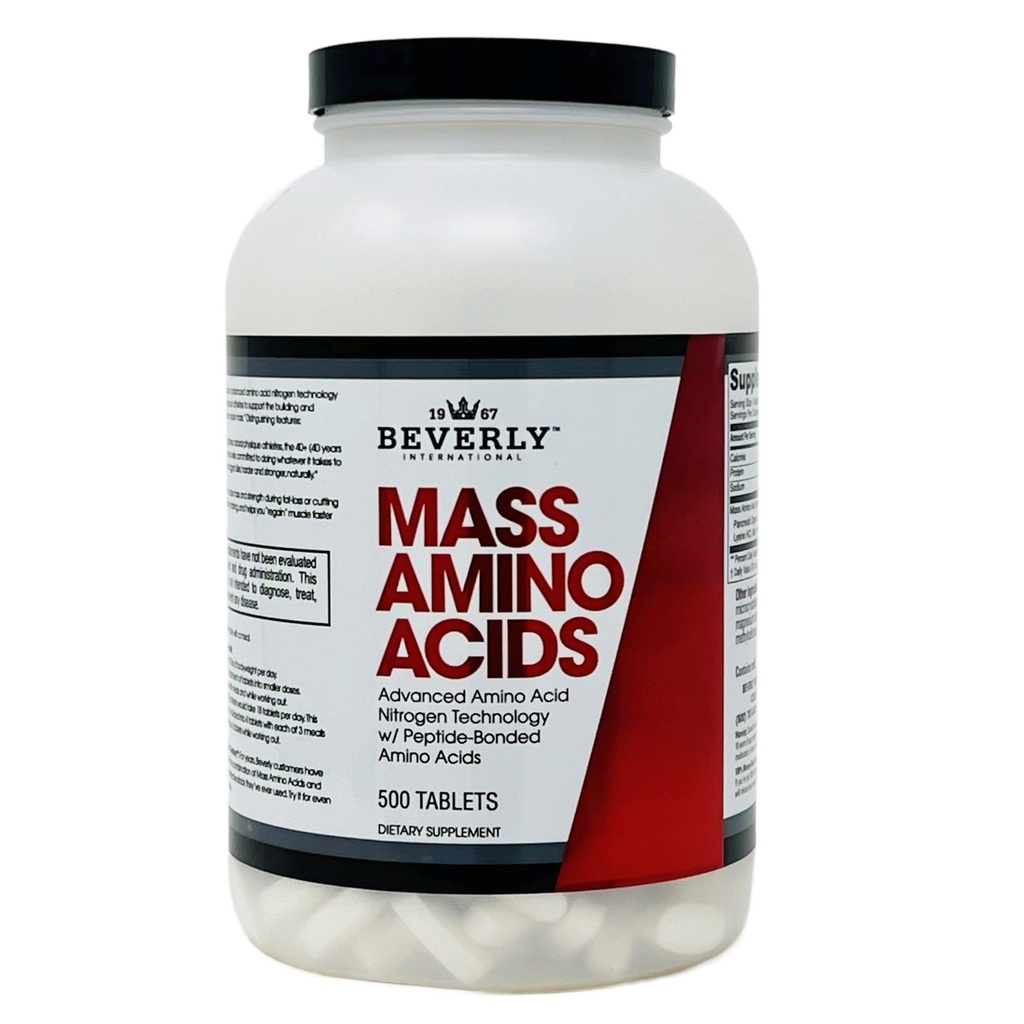 Beverly International Mass Acids, 500 Tabs. Użyj Warsztaty Pre- Post, z Posiłki, Niezbędne do odzyskiwania i naprawy mięśni. Kompletny profil aminokwasu