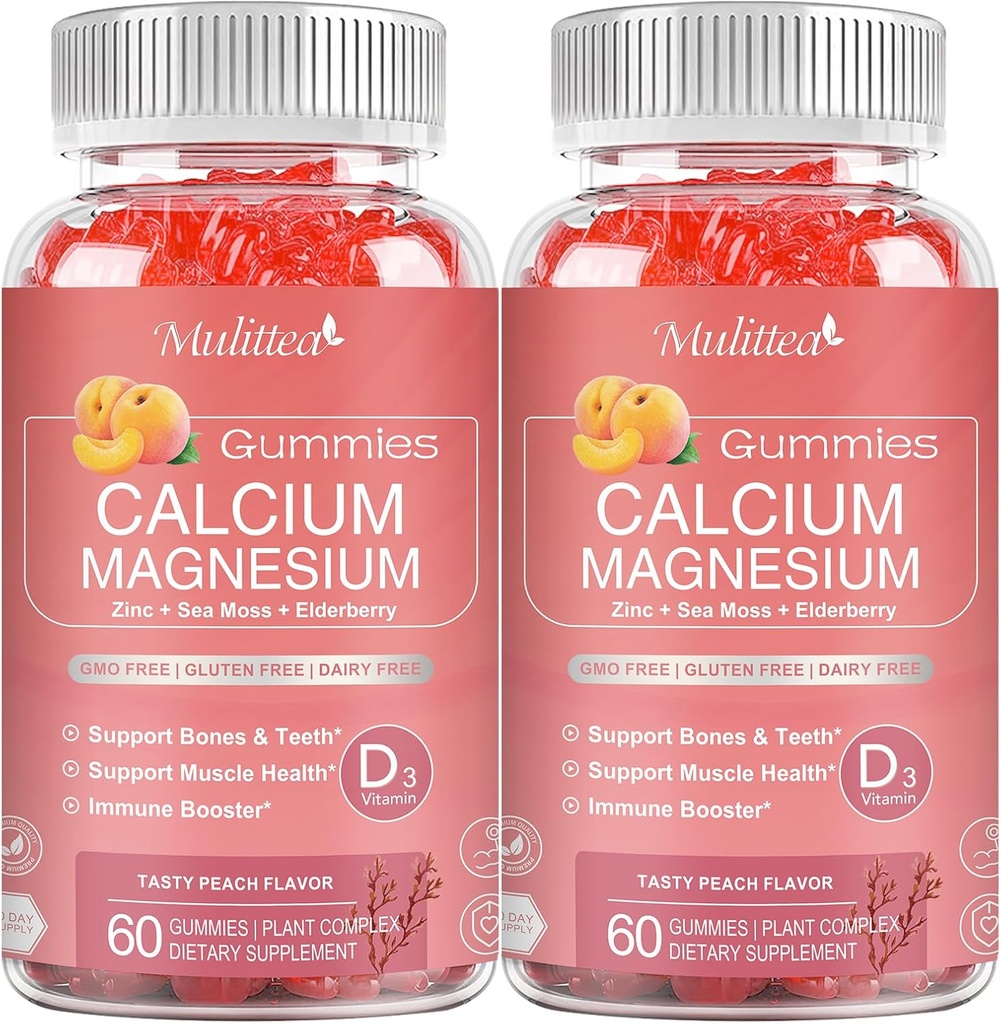 1200mg Gummeje wapniowe z D3, K2, Cynk - Kompleks roślinny Suplement magnezu wapnia z glicynianem, Potasem, Witaminą C & Whole Natural Food for Bone & Immune Support- 120 Gummy Sugar- Free