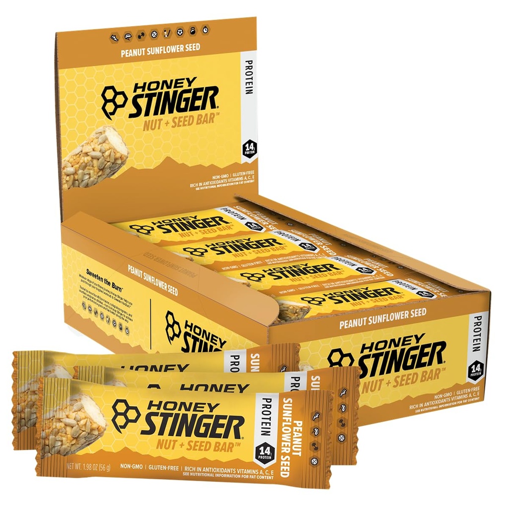 Miód Stinger Nut + Nasienie Bar, Nasienie słonecznika orzechowego, Białko pakowane żywności do ćwiczeń, Wytrzymałość, Wydajność i Odzyskiwanie, Sports Nutrition Snack Bar do domu & Gym, Post Trening, Skrzynka 12