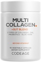 Codeage Multi Collagen + Gut Blend Supplement - Probiotyki pokarmowe, Licorice DGL, Aloe Vera, Organic Peppermint Leaf, Slippery Elm - Zhydrolizowane tabletki kolagenowe dla bydła - Non-GMO - 90 Kapsułki