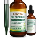 Krople płynne Lovita Chlorophyll, duża moc 120 mg / ml, 7,200 mg na butelkę, naturalny booster energetyczny i wsparcie immunologiczne, wewnętrzny deodorant, zdrowie skóry, wegański & Non-GMO, miętowy aromat, 60 Servings 2 Oz