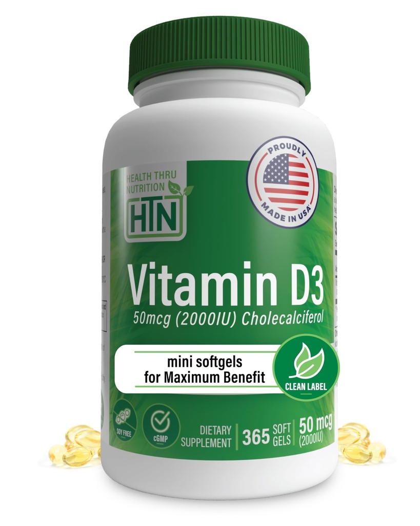 Zdrowie Thru Nutrition Witamina D3 2000iu 365 Mini Softgels dla maksymalnych korzyści 124; Dostawy roku 124; 50µg Cholecalciferol 124; Trzecia strona Tested 124; Nie GMO USP Stopień w skali EVOO 124; Wsparcie dla zdrowia immunologicznego