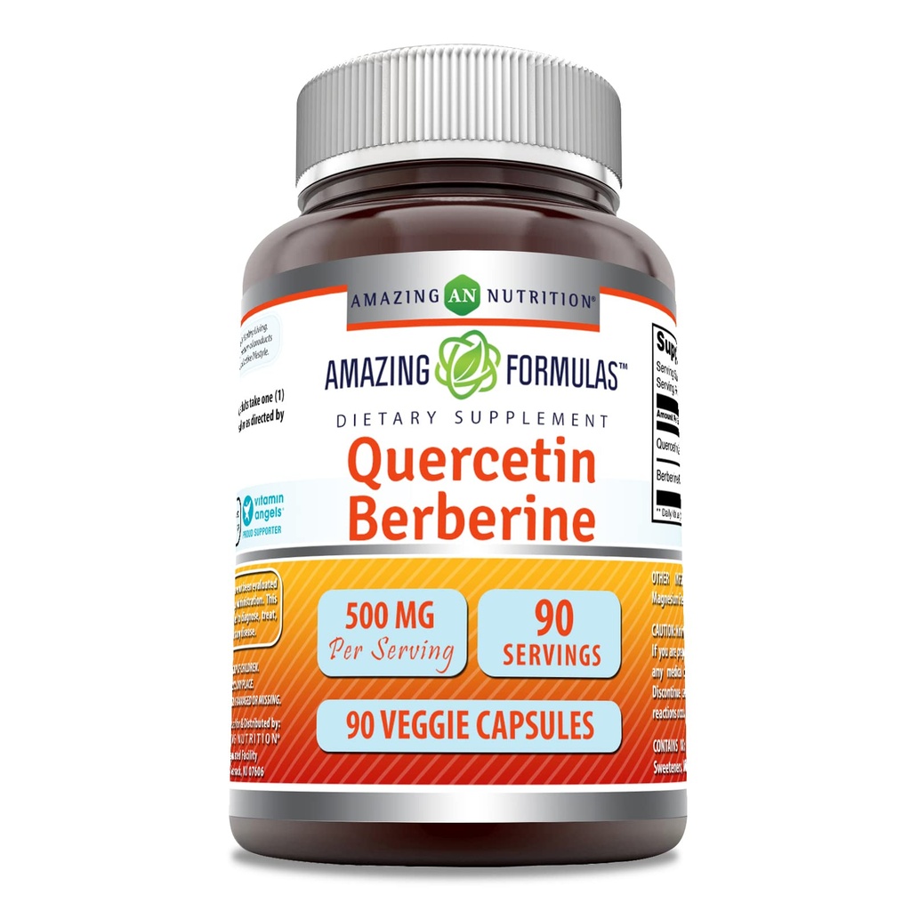 Amazing Supples Quercetin Berberine - 250mg Berberine i 250mg Quercetin, 90 Veggie Capsules Supplement Agregates 124; Non- GMO Agregates 124; Gluten Free Agregates 124; Made in USA Agregat 124; Ideal for Vegetarian