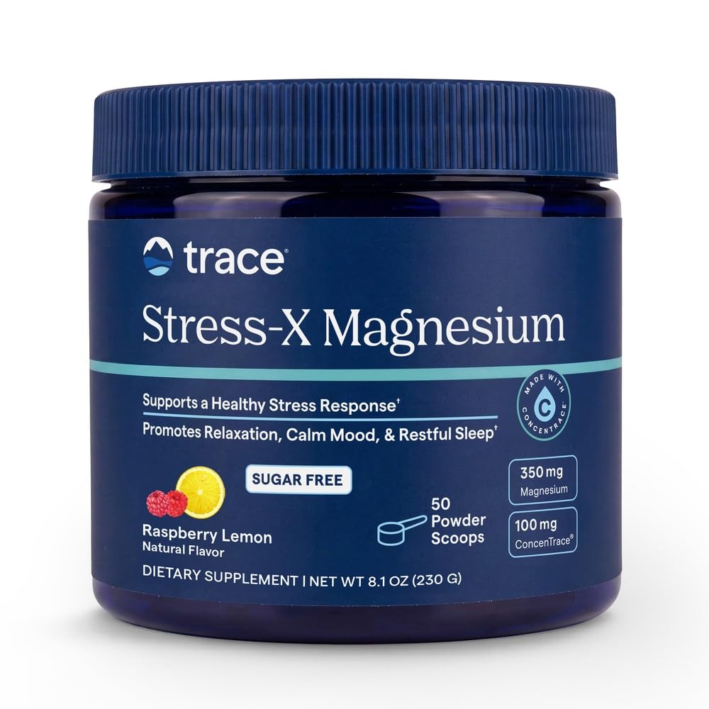 Ślady minerałów: 124; Stress- X Magnezu w proszku: 124; Stress Relief, Regularność, Relax, Sen, Energia, Relaxes mięśnie, Funkcje komórkowe: 124; Non- GMO, Gluten Free, i Certified Vegan 124; Malina Lemon Flavor 124; 8.5 oz