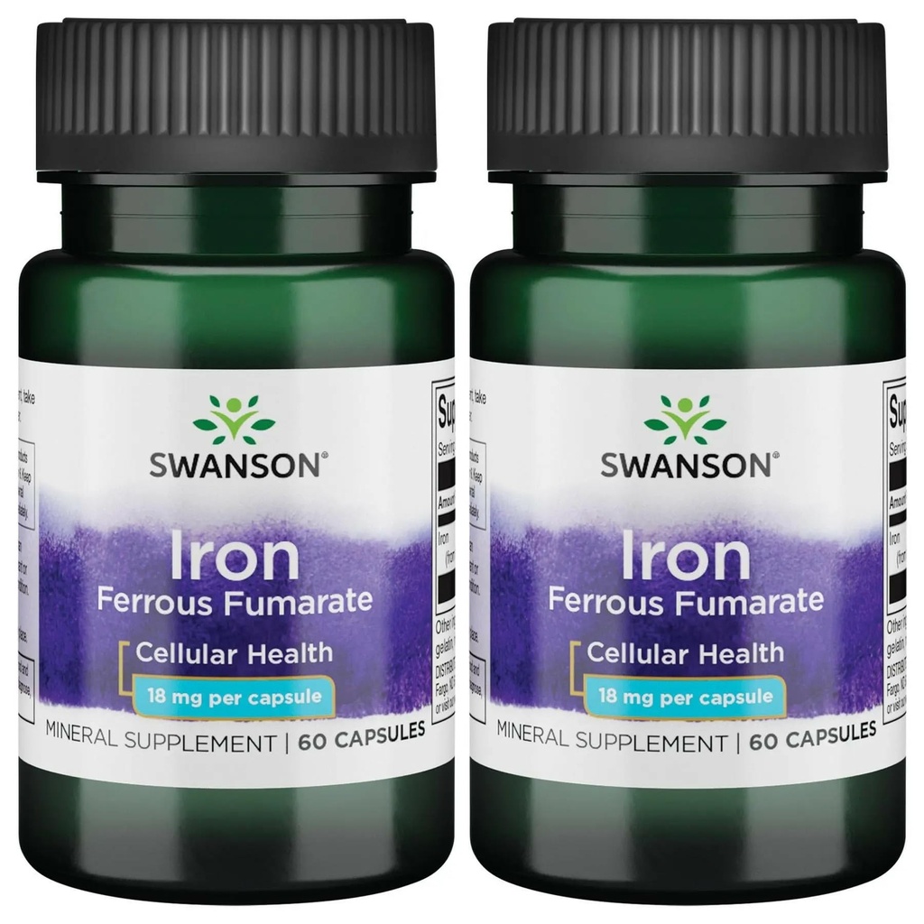 Swanson Iron (Ferrous Fumaran) - Suplement mineralny Promowanie wsparcia energetycznego - Formuła wysokiego stężenia Assists in Oxygen Delivery & Fatty Acid Metabolizm 60 Sgels (2 Pack)