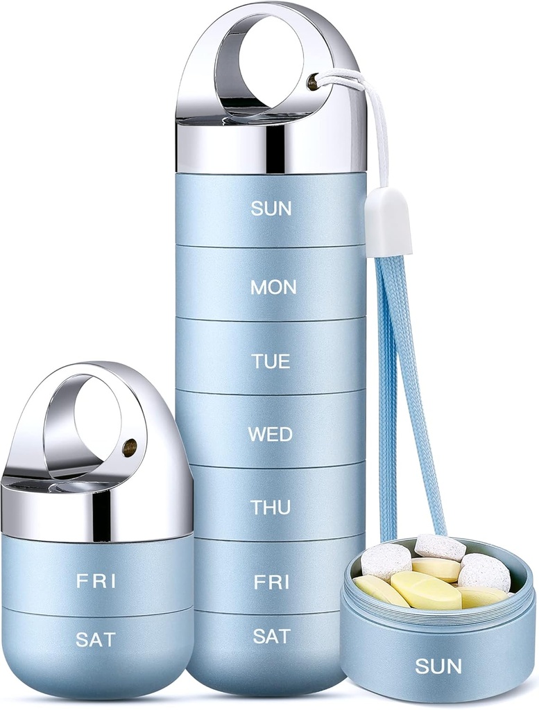 Zannaki Metal Travel Pill Organizator, Przenośny wodoodporny Weekly Pill Box, Duży Aluminiowy Alloy Pill Case Container, BPA Free 7 Daily Medicine Organizator Holder for Witamina, Olej rybny, Suplement