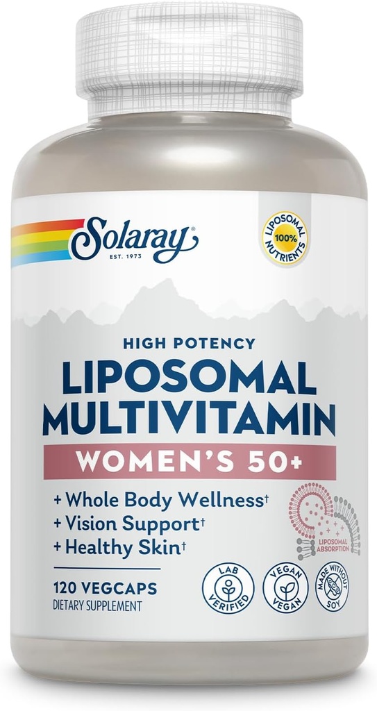 SOLARAY Liposomalna Multiwitamina dla kobiet 50 Plus, Zwiększona absorpcja z żelaza, Witamina D, Witamina C, B12, Biotin & More, Immune Support & Bone Health, Wegan, 60 Służenie, 120 VegCaps