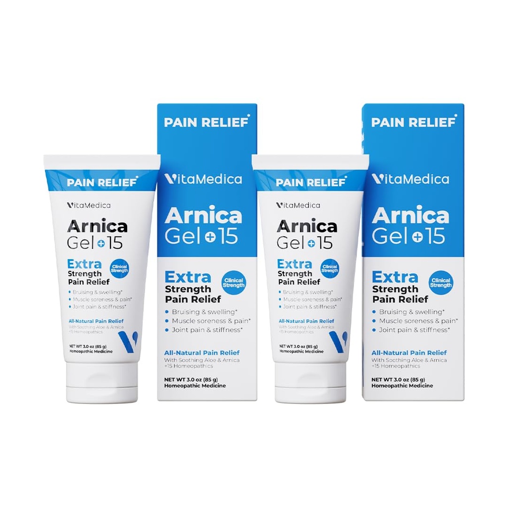 VitaMedica Arnica Gel Plus 15 Składniki lecznicze, Dodatkowa siła łagodzenia bólu Formulacja dla siniaków, Obrzęk, Ból stawów, Ból mięśni i sztywność, All- Naturalny, Plant- Based, 2- Pack