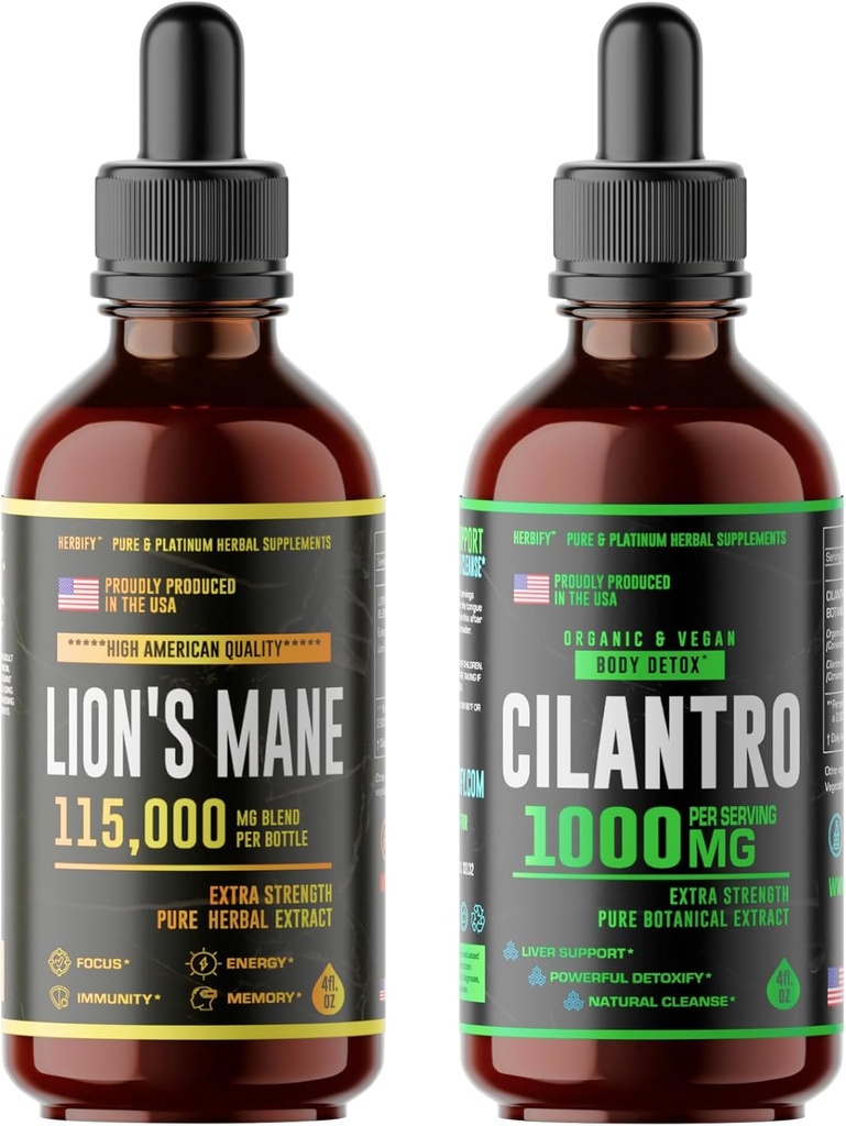 HERBIFY Bundle - Lions Mane Drops & Cilantro Tincture - Detox mózgu i ciała