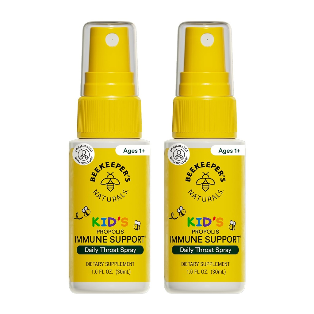 Beekeeper 's Naturals Kids Propolis Throat Spray 95% Bee Propolis Extract - Natural Immune Support & Sore Throat Relief, Antioksydants & gluten- Free, 1.06 oz (Opakowanie 2)