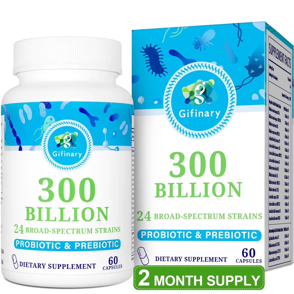 Probiotics for Women & Men - 300 Billion CFU, 24 Strains Probiotics + 15 Organic Herbs Prebiotics for Digestive, Gut Health, Immune, Constipation, Diarrhea & Whole-Body Health - 2 Months Supply