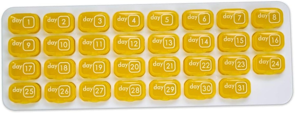 31 Dzień Miesięczny Pill Pod Organizator dla Easy Medication Management - Stay on Track with Daily Supplement Med Boxes, Gotowy do podróży - żółty