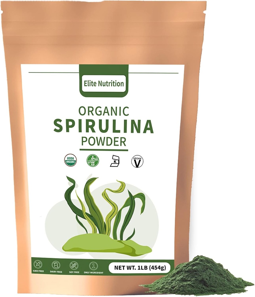 Organiczny proszek Spirulina, Non-GMO, USDA Certified, Green Superfood Bousts Energy, Wysoka w proteinie, Minerały, Przeciwutleniacze i witaminy, 1 lb