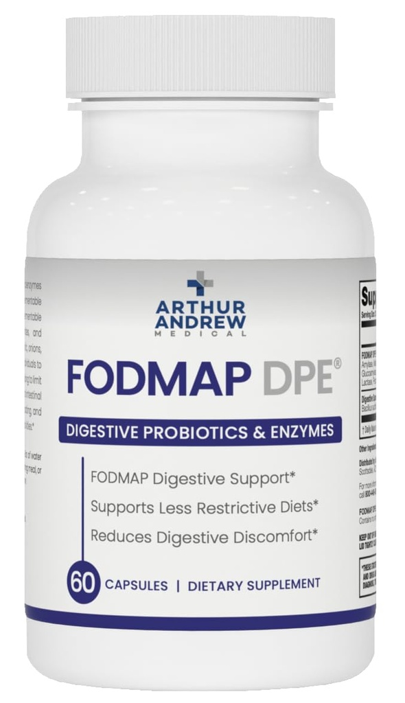 Arthur Andrew Medical - FODMAP DPE, Probiotyki i Enzymy, Relief for FODMAP Nietolerancja i wysoce fermentacyjne pożywienie, Wegan, Non-GMO, 60 Kapsułki