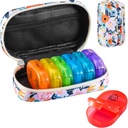 Serfeymi Cotygodniowy Travel Pill Organizator 2 razy w ciągu dnia PM Zmodernizowany Rainbow Pill Box 7 Dzień z przenośnym Zipper Canvas Pill Case, Medicine Organizer for Pills, Witaminy, Oleje rybne - Bloom 01