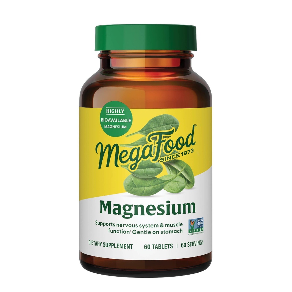 MegaFood Magnezu - Wspomaga serce i system nerwowy - Magnezu Suplement z fermentowanym Magnezu Glicynian - Wegan, Gluten- Free, Non-GMO i Kosher - Made Without 9 Food Allergens - 60 Tabs