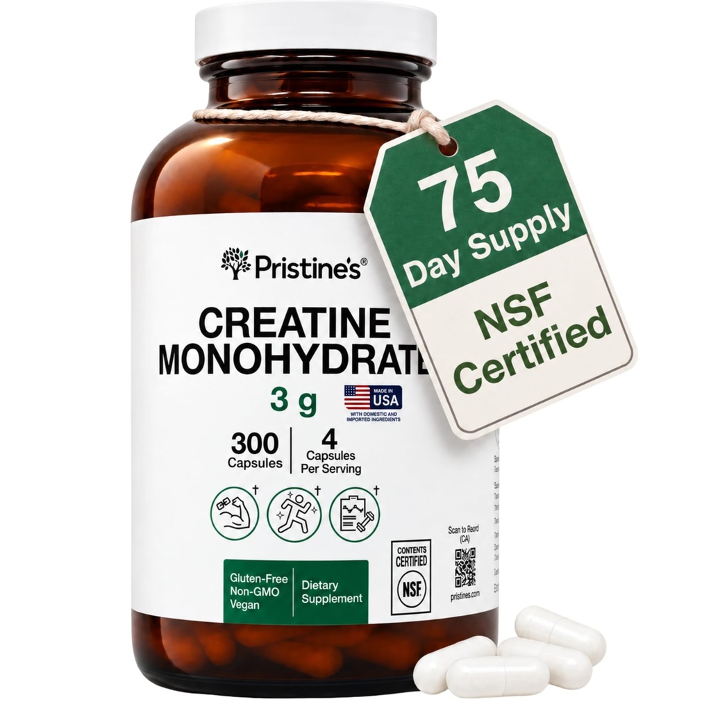 Monowodne kapsułki dla kobiet i mężczyzn - NSF Certified 75 Day Supply 3G Creatine Pills for Women - Kognitive & Atletic Performance Support - Enhanced Recovery Glass Bottle