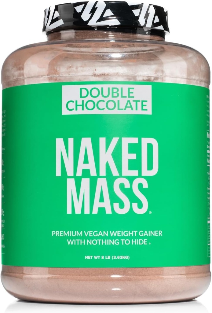 Naked Wegan Mass - Double Chocolate Weight Gainer - 1,260 Calories, 50G Protein, Nothing Sztuczne, Wszystkie naturalne białka czekoladowe proszek, Non-GMO, Soy & Gluten Free - 8LB luzem - 11 Słupki