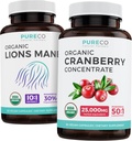 Zapisz $4 (12% off) - Mind & Body Bundle - Organic Cranberry Concentrat (50: 1 Koncentrat - Równa 25,000 mg świeżej żurawiny) i Organic Lions Mane (10: 1 Extract - Równa 10,000 mg grzybów)