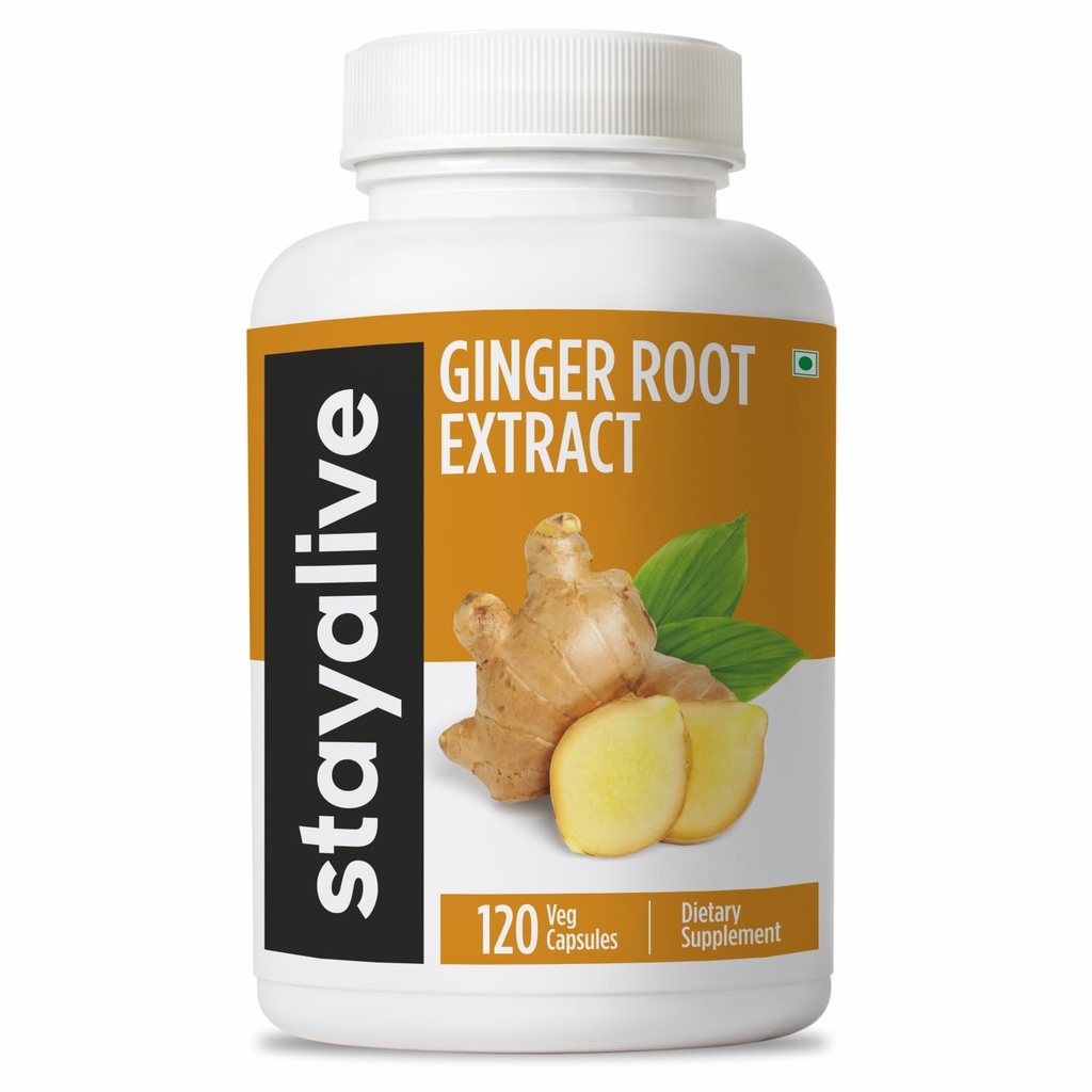 STAY ALIVE Pure Ginger Root kapsułki 1000mg, 10: 1 Wyciąg proszek z 5% Gingerols, 120 Pigułki, Extra Siła Root proszek, Wegan, Non-GMO i suplement Ginger Free Gluten-