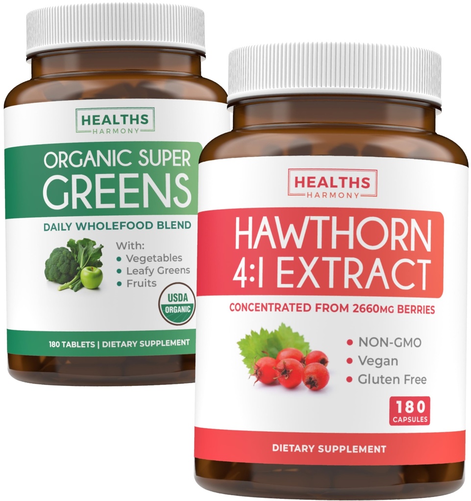 Ekstrakt Super Zielonych i Hawthorn (3- Mieszane Dostawy) Super Berry Mieszanka Organic Super Zielonych Proszek - Kompletna Superfood & Hawthorn Berry 4: 1 Ekstrakt - Ekstrakt o wysokiej mocy (180 Kapsułki)