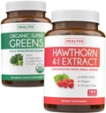 Ekstrakt Super Zielonych i Hawthorn (3- Mieszane Dostawy) Super Berry Mieszanka Organic Super Zielonych Proszek - Kompletna Superfood & Hawthorn Berry 4: 1 Ekstrakt - Ekstrakt o wysokiej mocy (180 Kapsułki)