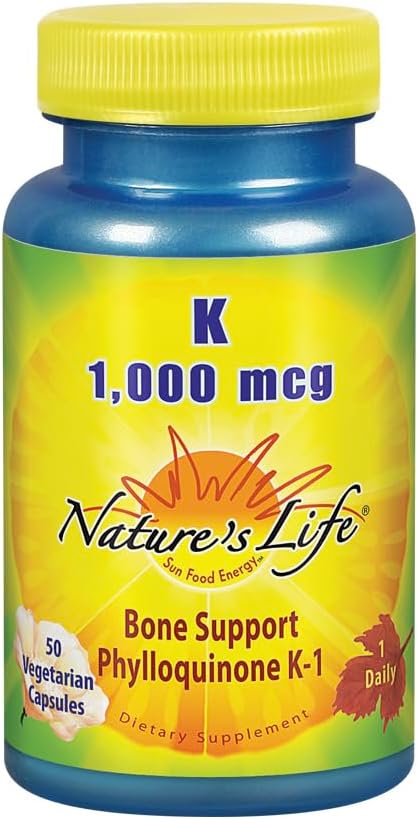 Życia Przyroda Witamina K 1000mcg Witamina 124; Phyllochinon Suplement K-1, Zdrowe kości i wsparcie sercowo-naczyniowe 124; 50CT