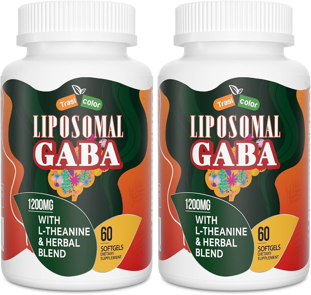 Liposomal GABA z suplementami L- Theanine 1200mg - Wysoka absorpcja GABA Complex z Ashwagandha, Rumianek, Tart Cherry Herbal Supplements for Men and Women, 120 Softgels
