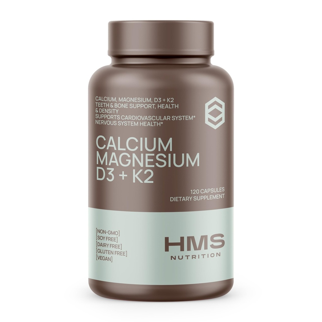 Wapń, magnez, witaminy D3 + K2 dla zdrowia kości, wsparcie immunologiczne, Bones & Teeth suplement wapnia dla kobiet i mężczyzn, Non-GMO, Gluten- Free, 120 kapsułki