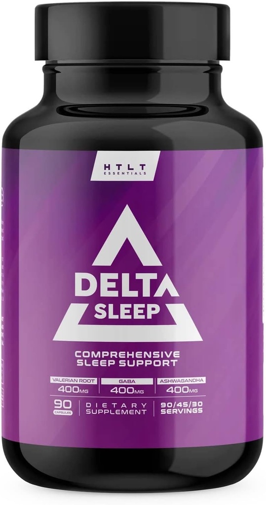 Delta Sleep by HTLT | Comprehensive Sleep Supplement with Ashwagandha, Melatonin, 5-HTP, & GABA | L-Theanine & Magnesium Glycinate to Maintain GABA Levels | Valerian Root for Sleep, (90 Capsules)