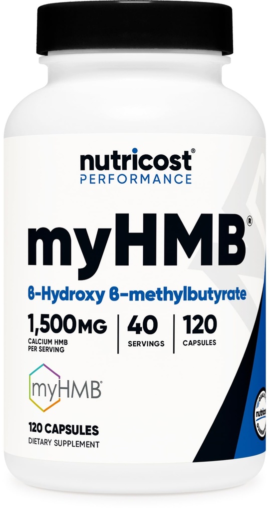 Nutricost myHMB Kapsułki 1,500MG Wapnia HMB Na Podawanie, 120 Kapsułki, 40 Słupki - Performance Line, Wapnia B- Hydroxy B- Metylomaślan Monowodny
