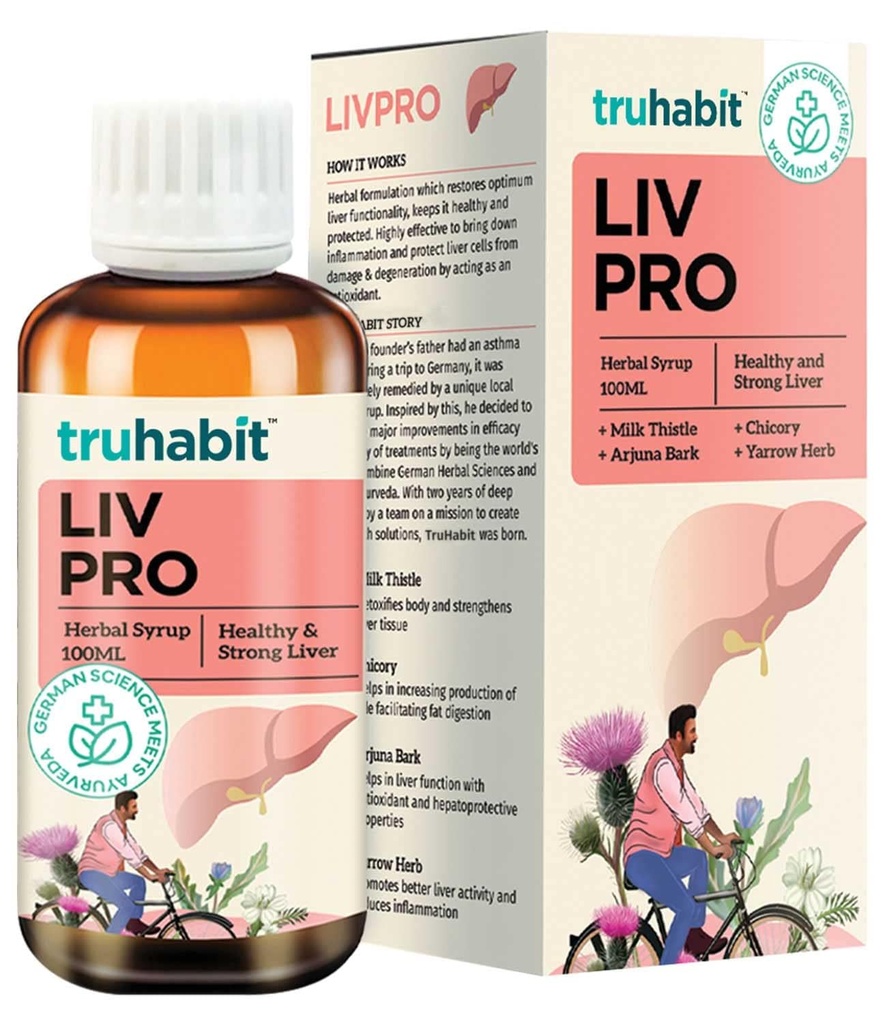 Livpro Liver Detox Syrop z mlekiem Thistle & Arjuna Bark by Green Cure, Suplement wątroby z mlekiem Thistle Liver Detox Cleanse, Organic Liver Support - Niemiecka nauka z Ayurveda, 3.4 Fl Oz (100ml)