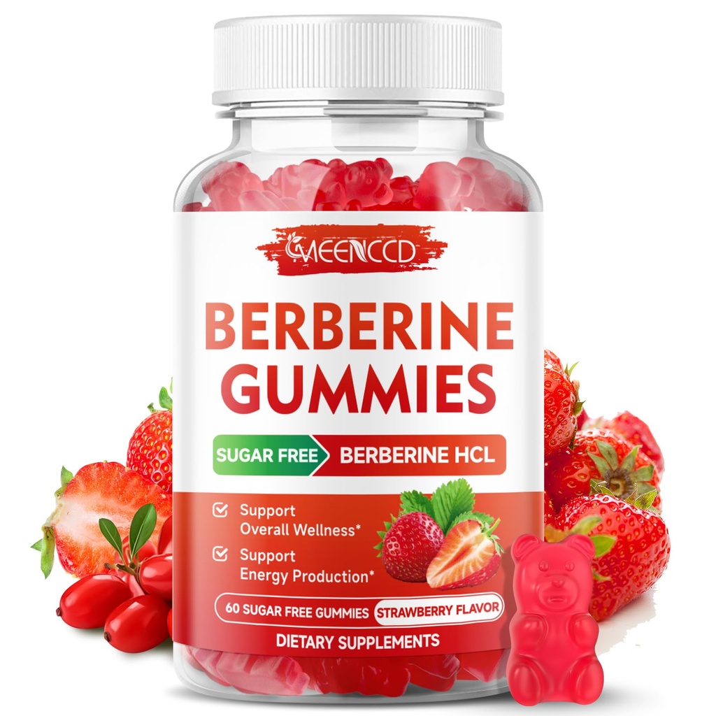 Berberyjskie gumki z Ceylon Cynamon 1500mg Wysoka potencja Berberyna HCL Suplement do wsparcia immunologicznego, Bez cukru, Wegan, Strawberry Flavor, 60 Hrabia