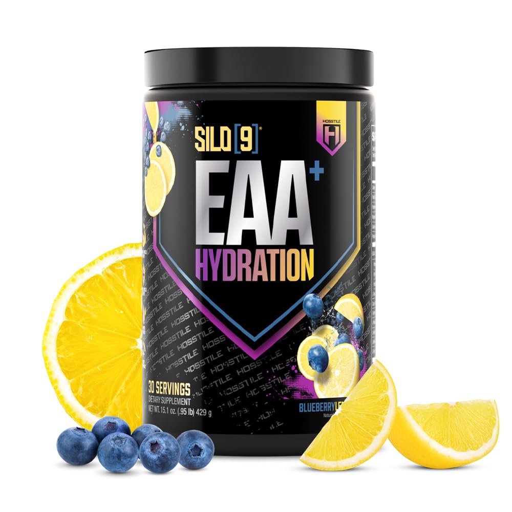 HOSSTILE SILO [9] Zasadnicze aminokwasy, EAA i BCAA proszek, Elektrolity Hydration Support, Zwiększenie wzrostu i odzysku mięśni, Napoje przed lub post, Lemoniada jagodowa, 30 Służenia