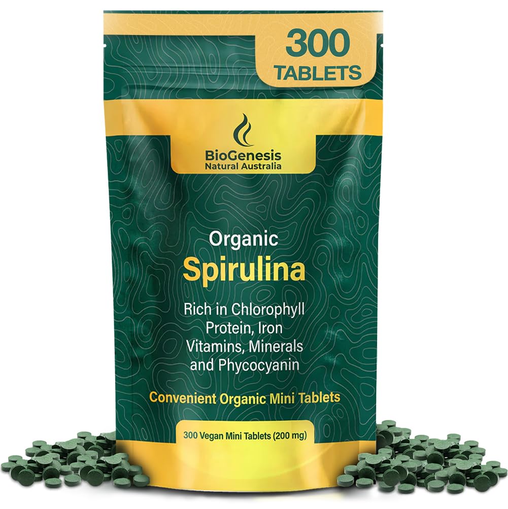 Biogeneza Spirulina organiczna Mini Tablets - 300 Hrabia (200 mg) 124; Australian Grown Blue- Green Algae Biogeneza Organic Spirulina Mini Tablets - 300 Count (200 mg)