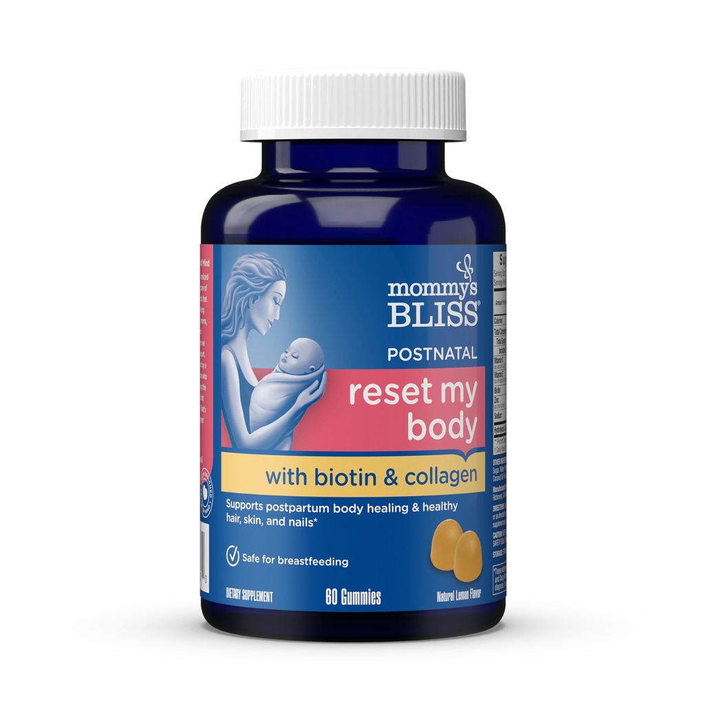 Mamuśka Błogość Postnatalne Wsparcie Reset Moje Gummies ciała z Biotin & Kolagen, Wspiera Postpartum Energia, Gojenie i Joint Health + Włosy, Skóra i Nails Zdrowie, Gluten Free, 60 Gummies (30 Służenie)