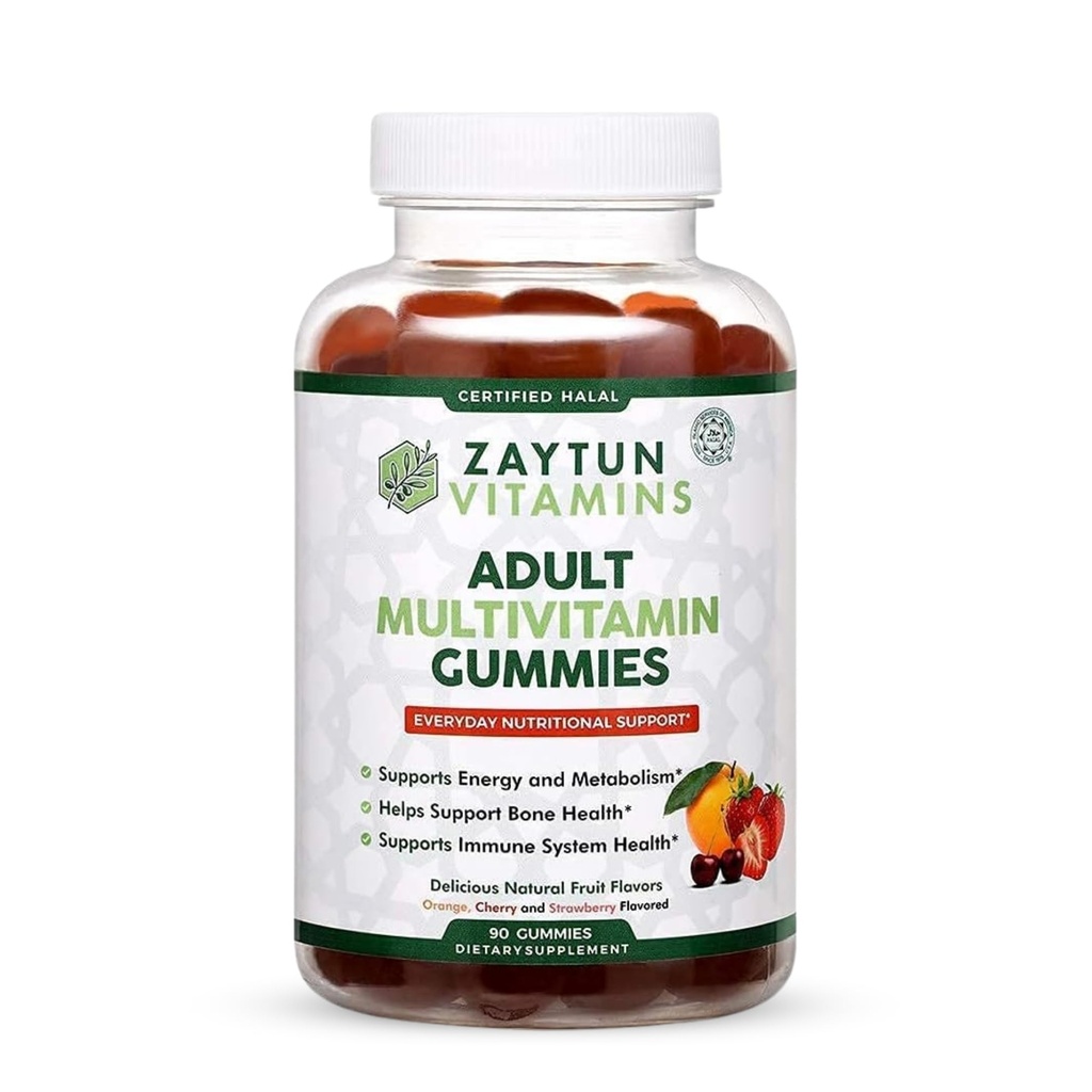 Halal Adult Gummies multivitamin dla mężczyzn, kobiet, Kompletne całodniowe wsparcie żywieniowe z Biotin, Wegan, Natural Fruit Flavors, Non-GMO, Made in USA - Halal Vitamin