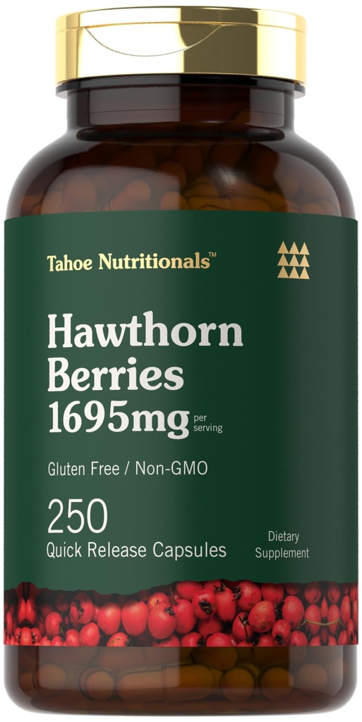 Tahoe Nutritionals Hawthorn Berry Kapsułki 124; 1695mg na serwowanie 124; 250 Hrabia 124; Suplement do ekstraktu dla kobiet i mężczyzn 124; Non-GMO, Gluten Free Extract