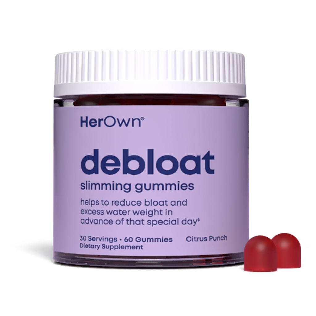 jej własny Debloat Gummy, Bloating and Gas Relief, Pomaga zmniejszyć zatrzymywanie wody, Wspiera energię, z Apple Cider Ocet i Dandelion, Gluten i Soy Free, Wegan, 60 Gummies, 60 Słupki