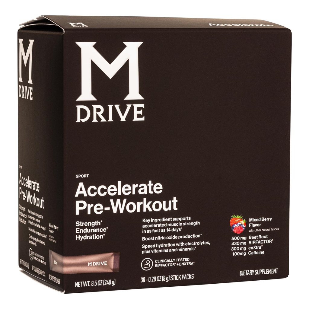 Mdrive Accelerate Pre- Workout Powder, Single Serving Pakiety, Mieszane Berry, 30 Count (Stymulant, Mieszane Berry)