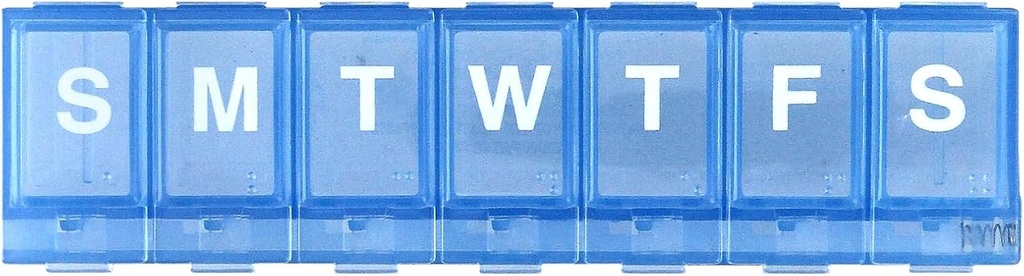 EZY DASE Weekly (7- Day) Pill Planner, Medicine Case, Witamina Organizer Box, Małe Blokowanie Komory do bezpiecznego leków na receptę i zapobiegania przypadkowe rozlewanie, Niebieski
