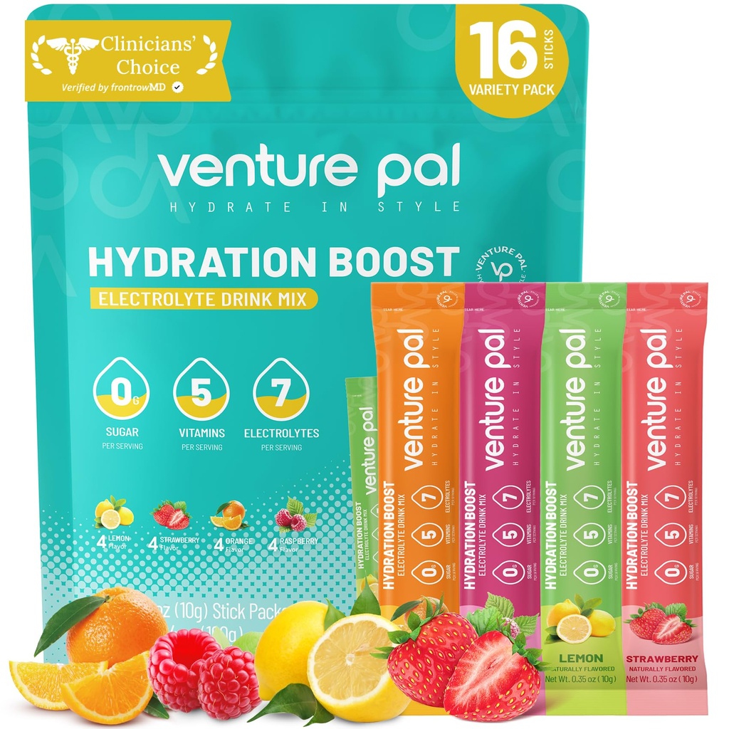 Penture Pal Sugar Free Electrolyte Powder Pakiety - Płynny codzienny IV Drink Mix dla szybkiego nawodnienia & Odzyskiwanie partii 124; 5 Witaminy & 7 Elektrolity 124; Keto Friendly 124; NieGMO 124; Certyfikowany Wegan 124; 16 Sticks