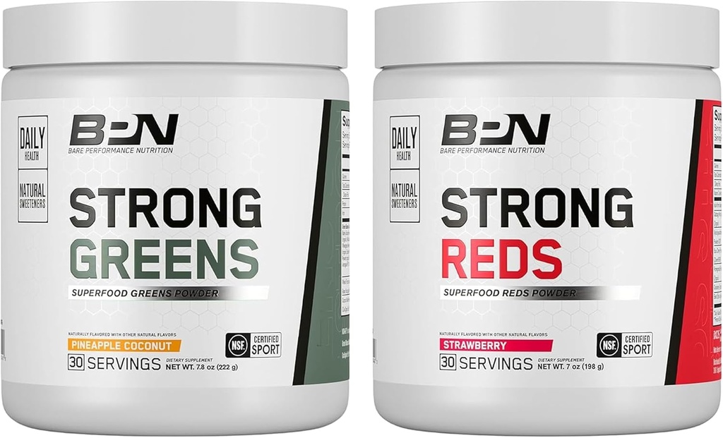 BARE Wydajność NUTRITION BPN Silne Zielone (Ananas Kokosowe) & Czerwone (Truskawkowe) Superfood Bundle