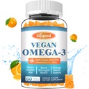 Omega-3 Gummie Potent Algae Omega Źródło, Boost Brain, Eye & Immune Function, z DHA i EPA Vegan & Sugar Free, Pomarańczowy Flavor, 60 Count