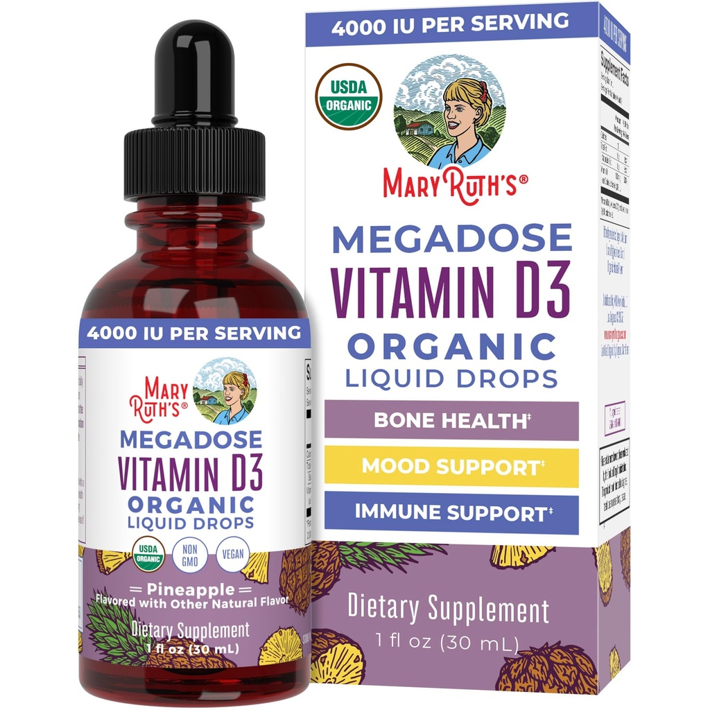 MARYRUTH 's witaminy D3 płynne krople 124; Megadose 4000 IU 124; USDA organiczna płynna witamina D spray dla dorosłych i dzieci 124; immunologiczne wsparcie i zdrowie kości 124; Wegan 124; Gluten wolny 124; nieGMO 124; 30 Służenie