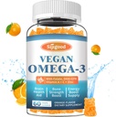 Omega-3 Gummie Potent Algae Omega Źródło, Boost Brain, Eye & Immune Function, z DHA i EPA Vegan & Sugar Free, Pomarańczowy Flavor, 60 Count