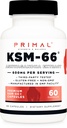 Primal KSM- 66 Ashwagandha Complex (60 Kapsułek / 60 Służb, 600 mg Per Serving) - KSM- 66 Ashwagandha z Black Pepper Extract, Gluten Free, Non-GMO
